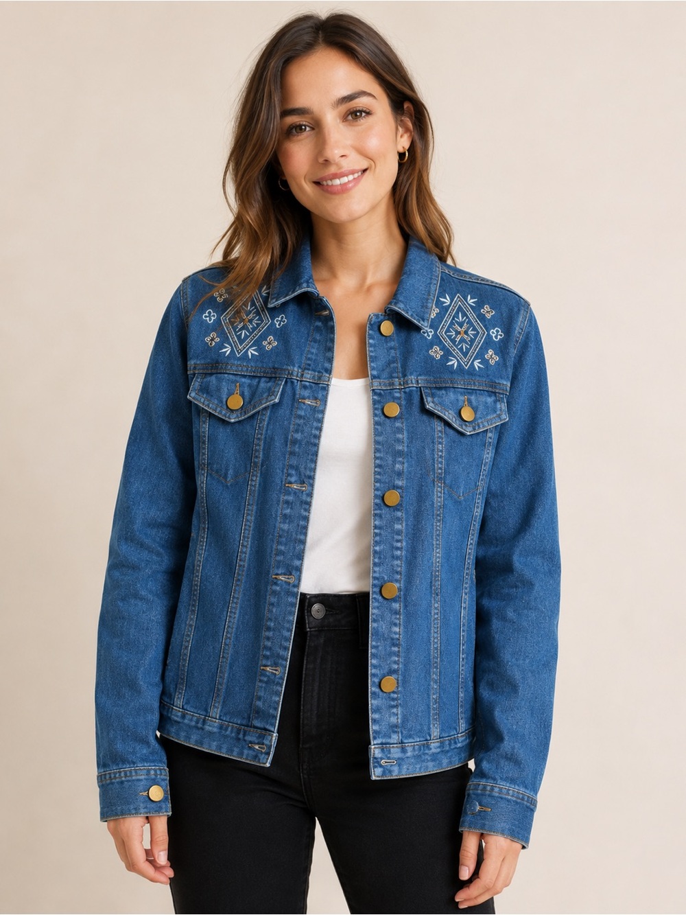 Allison Daley Blue Embroidered Denim Jacket